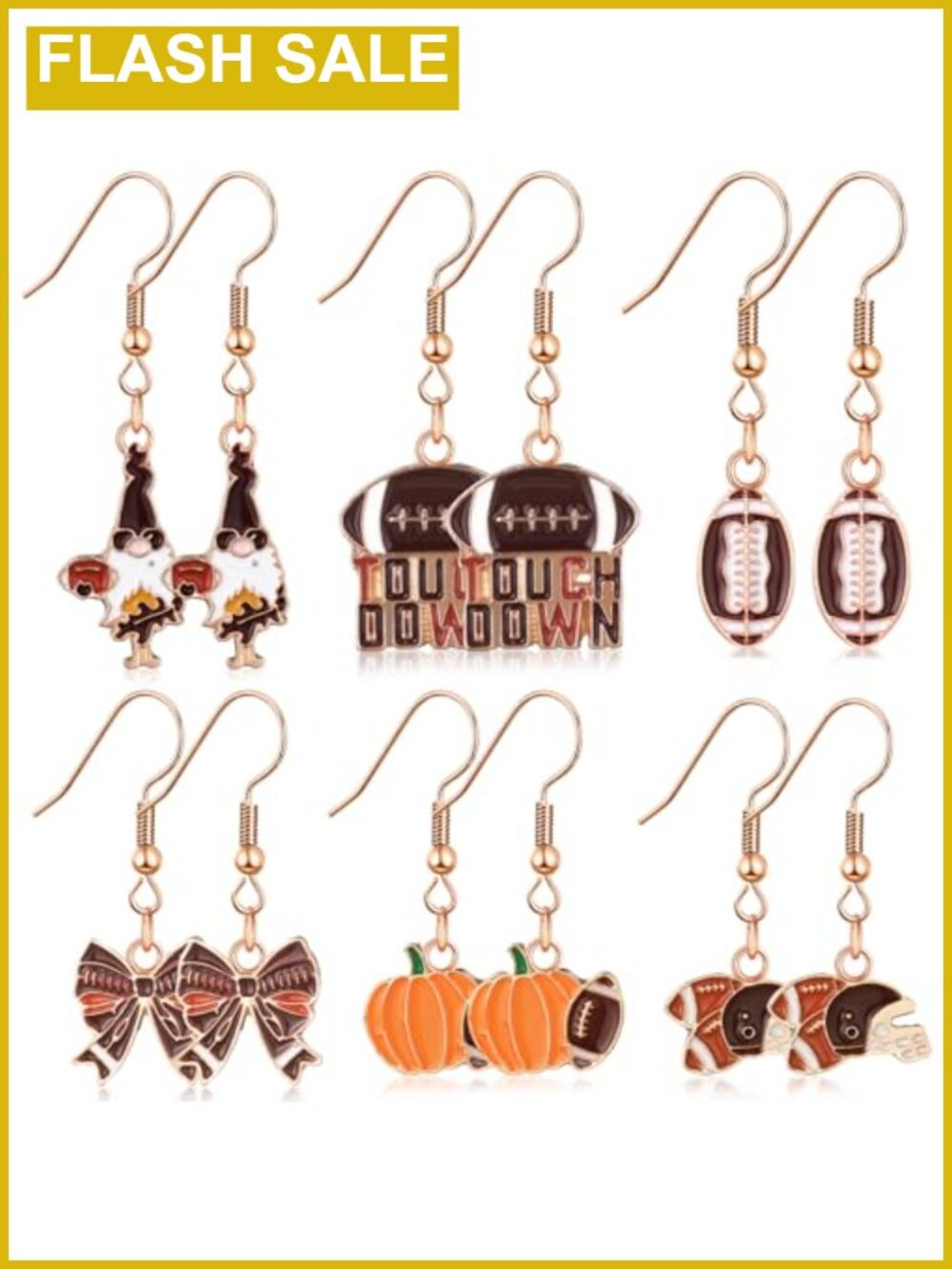 6 Pairs Football Dangle Earrings Alloy Fall Sports Jewelry Set